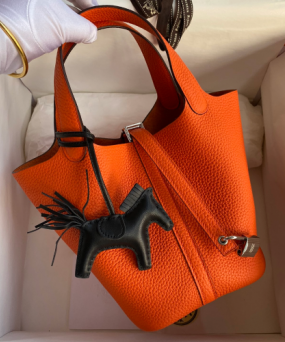 에르메스 피코탄 락22 오렌지 은장 소가죽